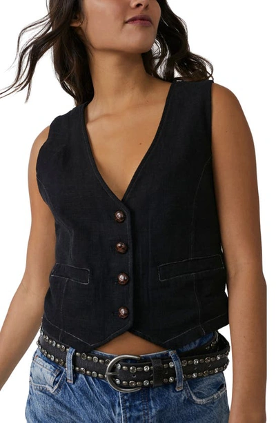 Free People Charley Crop Waistcoat In Black