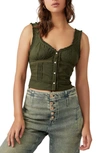 Free People Kerry Crop Embroidered Lace Inset Cotton Tank In Sea Lion