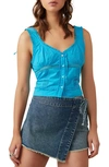 Free People Kerry Crop Embroidered Lace Inset Cotton Tank In Blue Butterfly