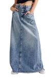 Free People Come As You Are Fray Hem Denim Maxi Skirt