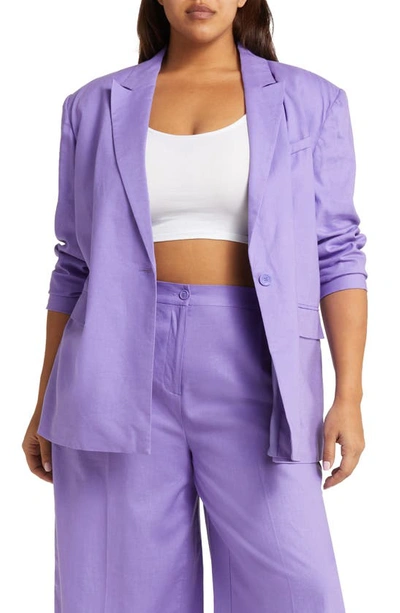 Open Edit Oversize Linen Blend Blazer In Purple Dahlia