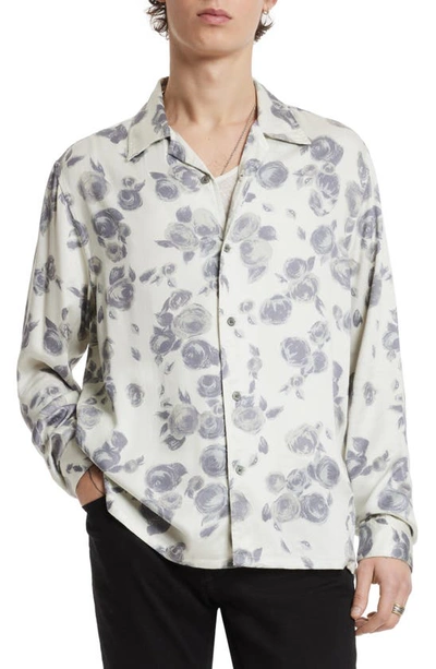 John Varvatos Charlie Floral Button-up Camp Shirt In Seal Grey