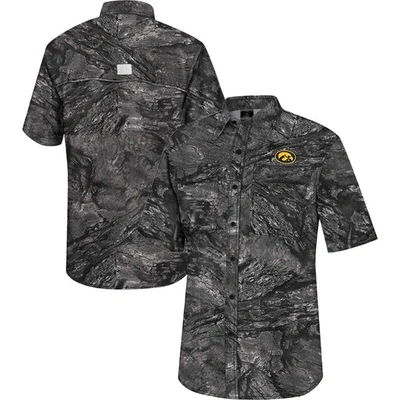 Colosseum Charcoal Iowa Hawkeyes Realtree Aspect Charter Full-button Fishing Shirt In Black