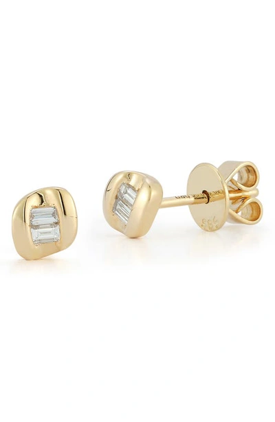 Dana Rebecca Designs Cuban Link Baguette Diamond Stud Earrings In Yellow Gold