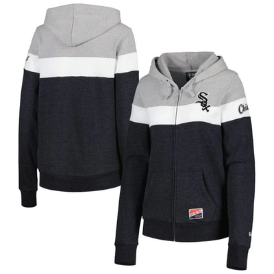 New Era Heather Black Chicago White Sox Colorblock Full-zip Hoodie Jacket