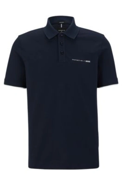 Hugo Boss Porsche X Boss Stretch-cotton Polo Shirt With Capsule Logo In Dark Blue