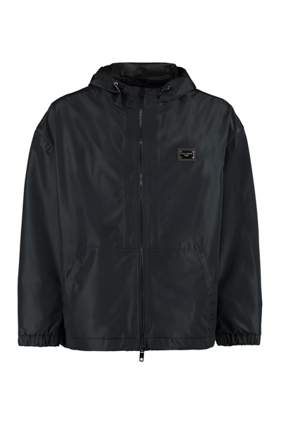 Dolce & Gabbana Technical Fabric Hooded Jacket In Nero