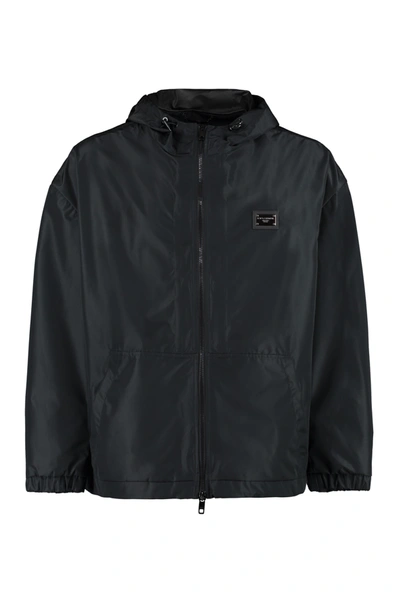 Dolce & Gabbana Technical Fabric Hooded Jacket In Black