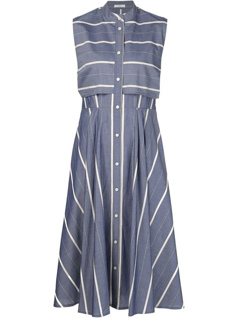Tome Striped Chambray Sleeveless Dress In Blue-white | ModeSens
