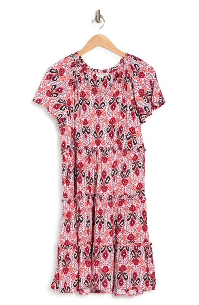 Beachlunchlounge Camila Floral Flutter Sleeve Dress In Bleeding Ikat