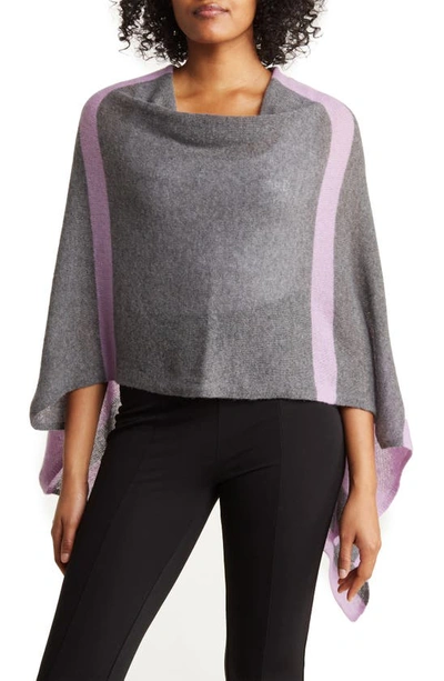 Portolano Striped Cowl Neck Poncho In Medium Grey/ Orchid