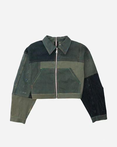 (d)ivision Upcycled Cropped Denim Jacket In Green