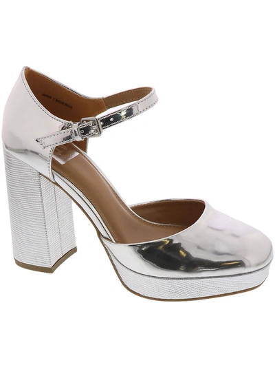 Dolce Vita Moesha Womens Faux Leather Ankle Strap Block Heels In Silver