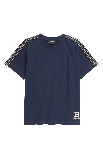 Balmain Kids' Logo-print Cotton T-shirt In Blue