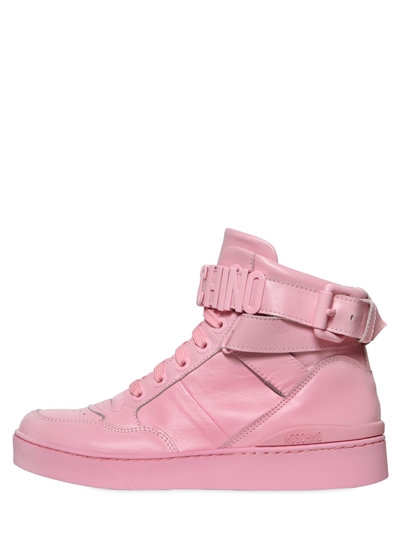 Moschino 35mm Leather High Top Sneakers, Pink | ModeSens