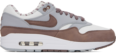 Nike Air Max 1 Leather Sneakers In Summit White/plum Eclipse-wolf Grey