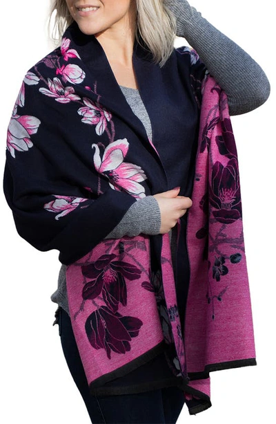 Saachi Floral Pattern Reversible Scarf In Navy Combo