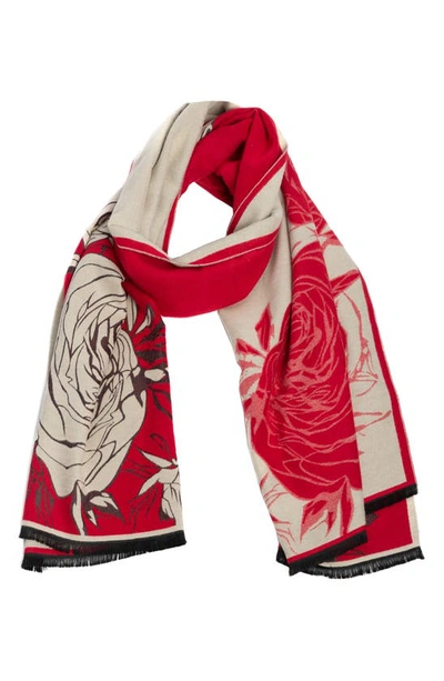 Saachi Floral Reversible Scarf In Red Multi