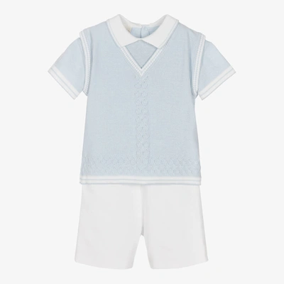 Pretty Originals Babies' Boys Blue & White Cotton Shorts Set