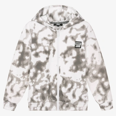 Dkny Teen Grey & White Cloud Print Zip-up Hoodie