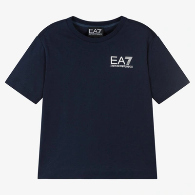 Ea7 Kids'  Emporio Armani Boys Navy Blue Cotton Logo T-shirt