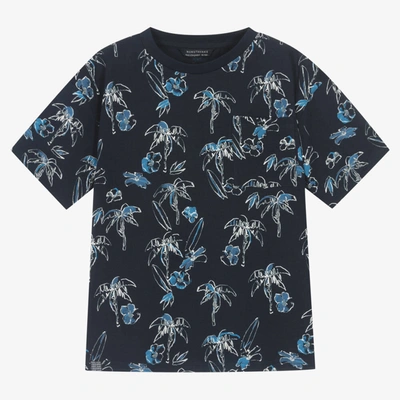 Mayoral Kids' Boys Blue Cotton Tropical T-shirt