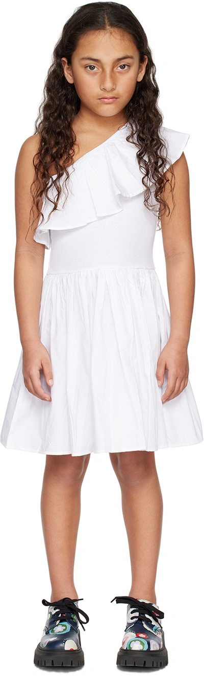 Molo Girls White Organic Cotton Ruffle Dress In 0 White