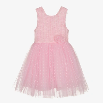 David Charles Babies' Girls Pink Tulle Polka Dot Dress