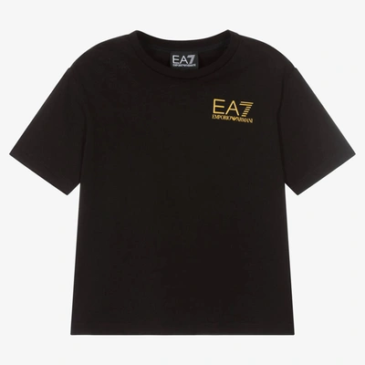 Ea7 Kids'  Emporio Armani Boys Black Cotton Logo T-shirt