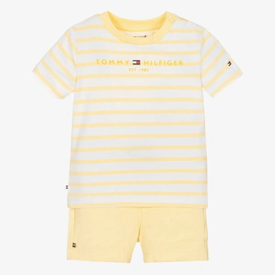 Tommy Hilfiger Yellow Striped Cotton Baby Shorts Set