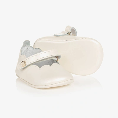 Beatrice & George Baby Girls Ivory Leather Pre-walker Shoes