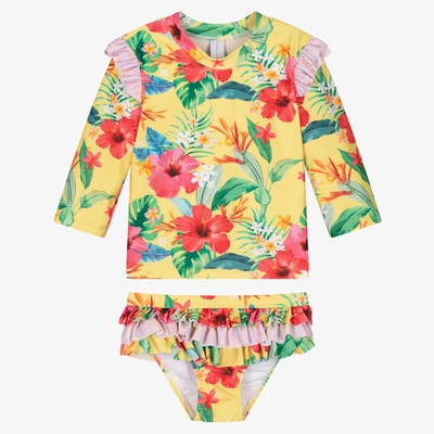 Olga Valentine Kids' Girls Yellow Floral Swim Set (upf 50+)