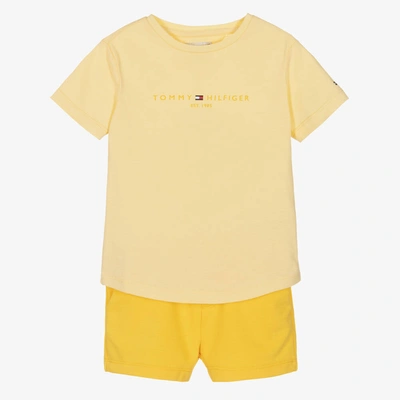 Tommy Hilfiger Kids' Girls Yellow Cotton Logo Shorts Set
