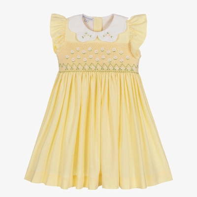 Beatrice & George Kids' Girls Yellow Hand-smocked Daisy Dress
