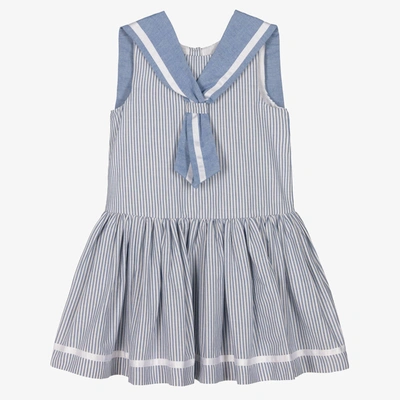 Beatrice & George Kids' Girls Blue Striped Cotton Sailor Dress