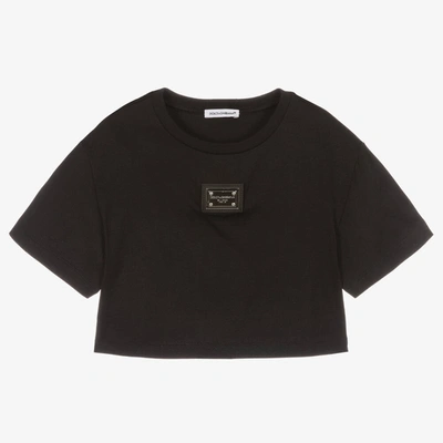 Dolce & Gabbana Babies' Girls Black Cropped Cotton Logo T-shirt