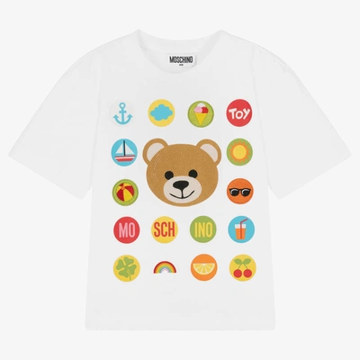 Moschino Kid-teen Kids' Girls White Crystal Teddy Bear T-shirt