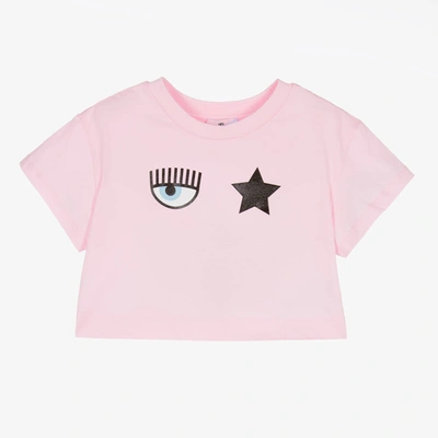 Chiara Ferragni Kids' Girls Pink Eyestar Cotton T-shirt In Rosa
