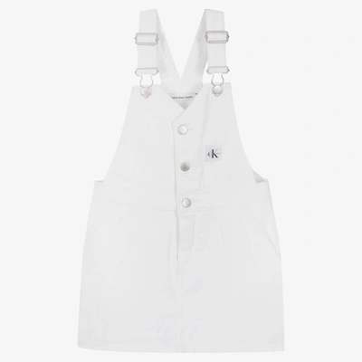 Calvin Klein Jeans Est.1978 Kids' Girls White Denim Dungaree Dress