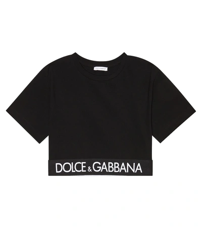 Dolce & Gabbana Kids' Girls Black Cotton Logo Cropped T-shirt