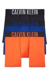 Calvin Klein Intense Power Boxer Briefs, Pack Of 3 In Fiesta, Black W/ Creamy White Logo, Midnight Blue