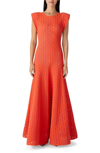 St John Double-faced Eyelet Knit Gown In Orange/lt Pink