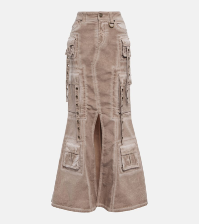 Blumarine Cargo Denim Maxi Skirt In Brown