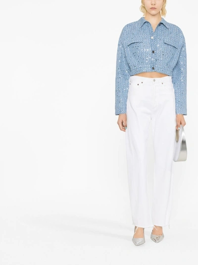 Rotate Birger Christensen Rotate Sequin Twill Biker Jacket In Blue