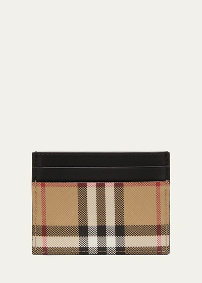 Burberry Sandon Check Mix Leather Card Holder In Beige