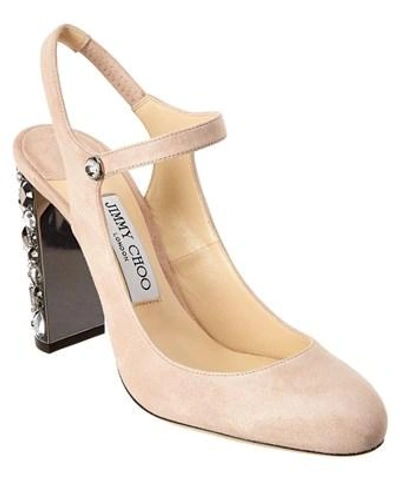 Jimmy Choo Meagan 100 Embellished Suede Round Toe Pump In Pink