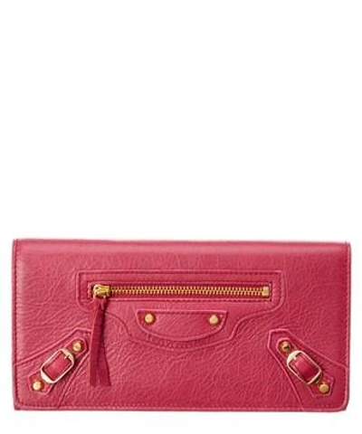Balenciaga Classic Gold Money Leather Wallet In Pink