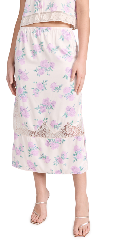 Loveshackfancy Fayette Lace Insert Floral Skirt In Mauve Rose