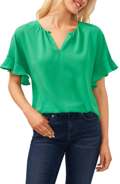 Cece Ruffle Sleeve Drop Shoulder Blouse In Lush Green