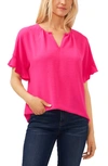 Cece Ruffle Sleeve Drop Shoulder Blouse In Bright Rose